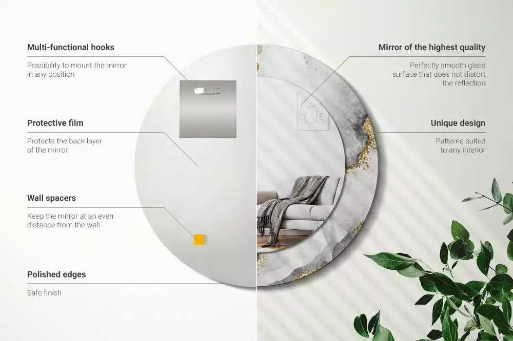 Miroir rond cadre avec impression Motif marbré