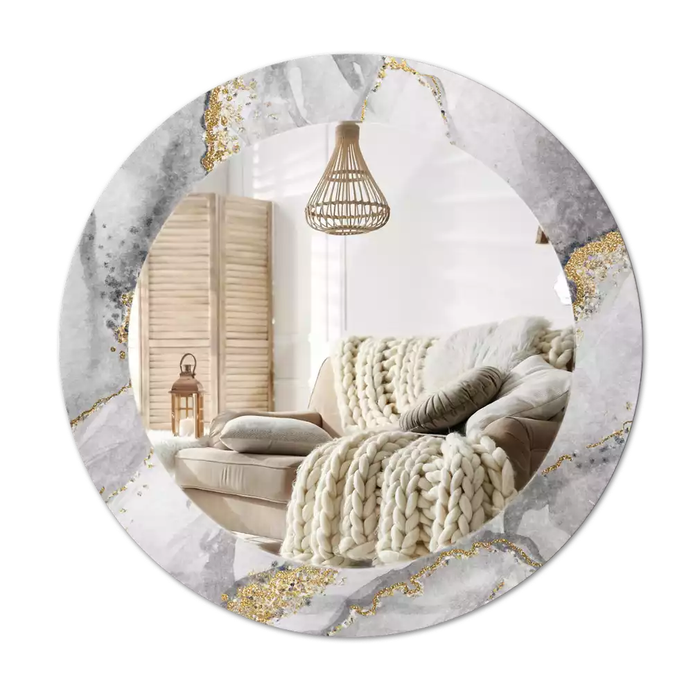 Miroir rond cadre avec impression Motif marbré