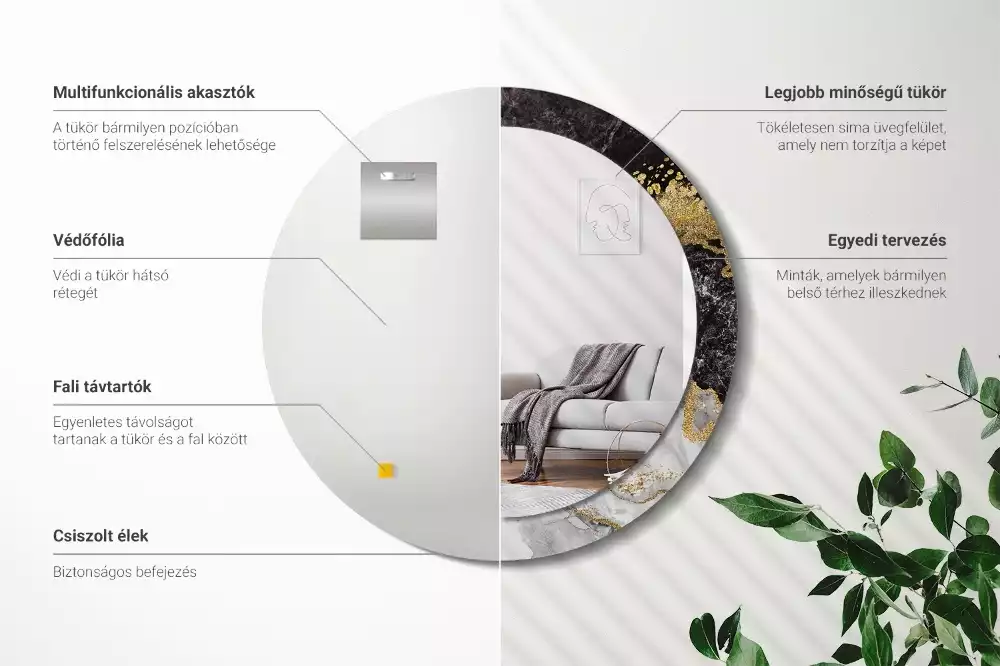 Miroir rond imprimé Marbre loft