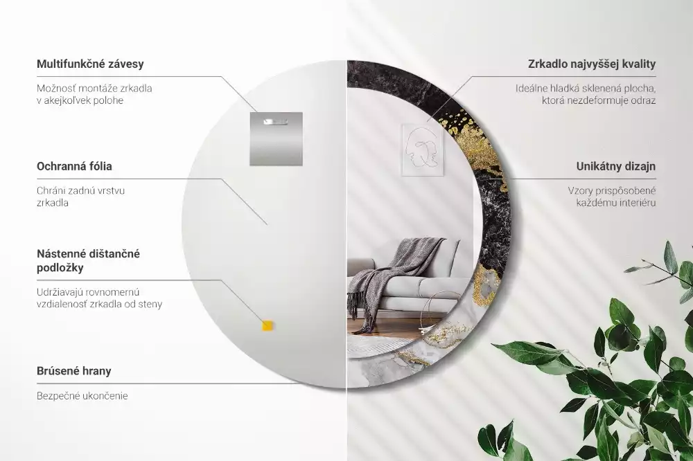 Miroir rond imprimé Marbre loft