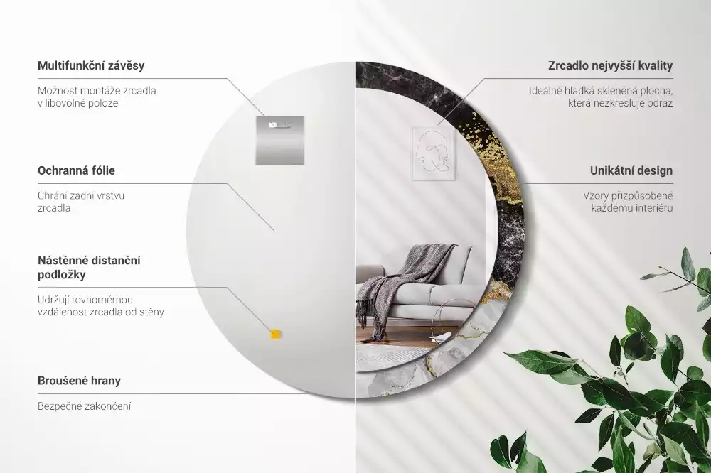 Miroir rond imprimé Marbre loft