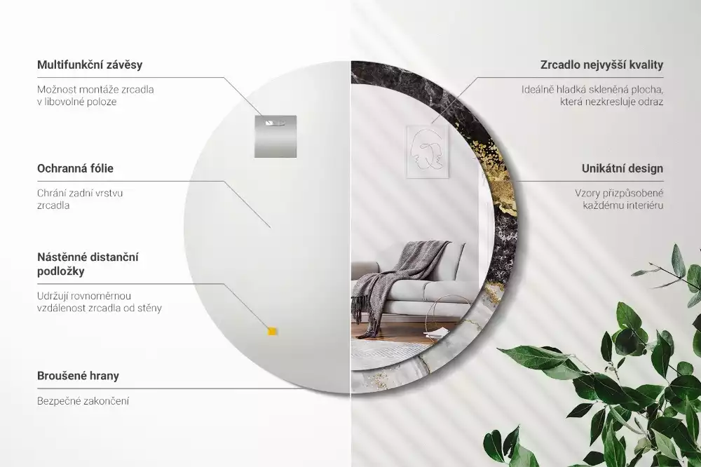 Miroir rond imprimé Marbre loft