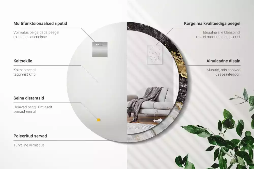 Miroir rond imprimé Marbre loft