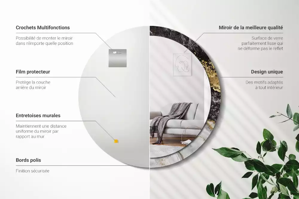 Miroir rond imprimé Marbre loft