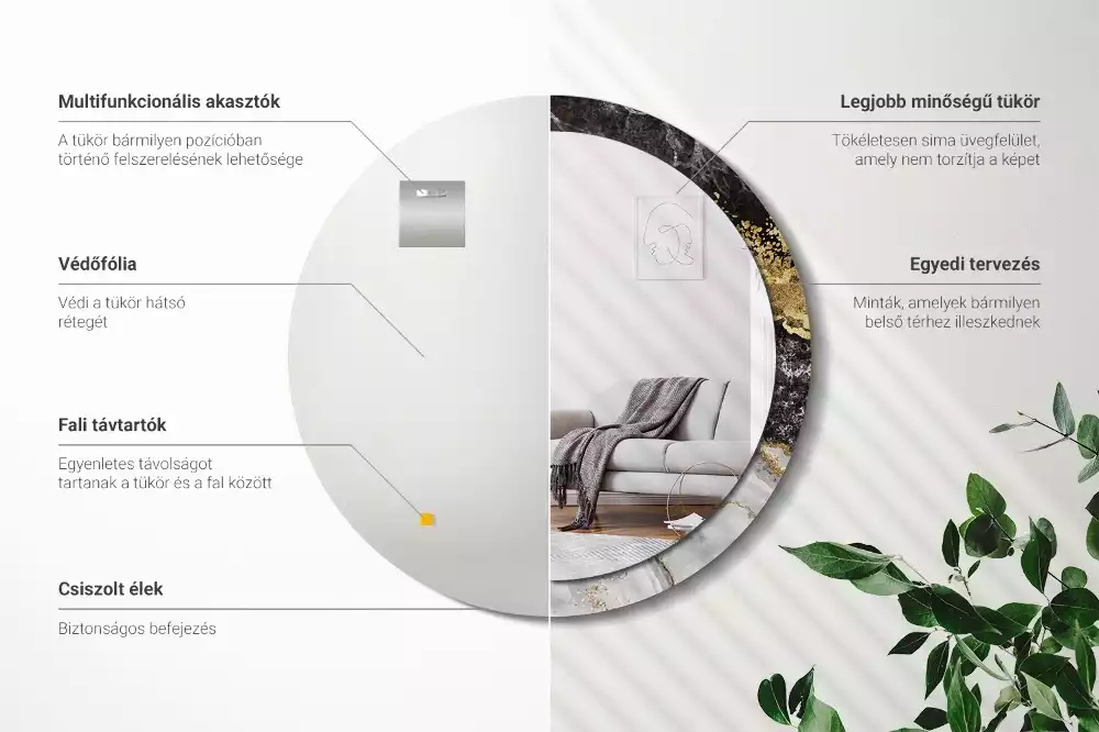 Miroir rond imprimé Marbre loft