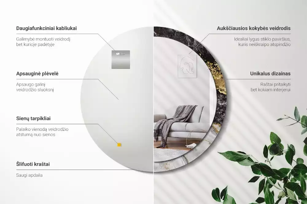 Miroir rond imprimé Marbre loft