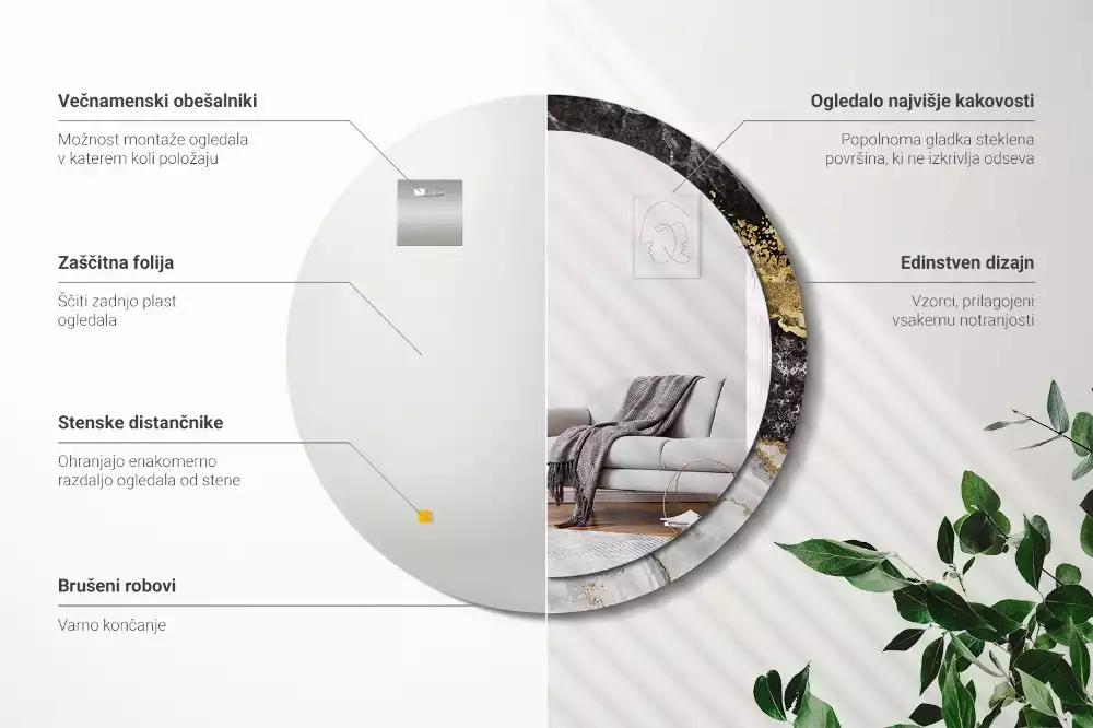 Miroir rond imprimé Marbre loft