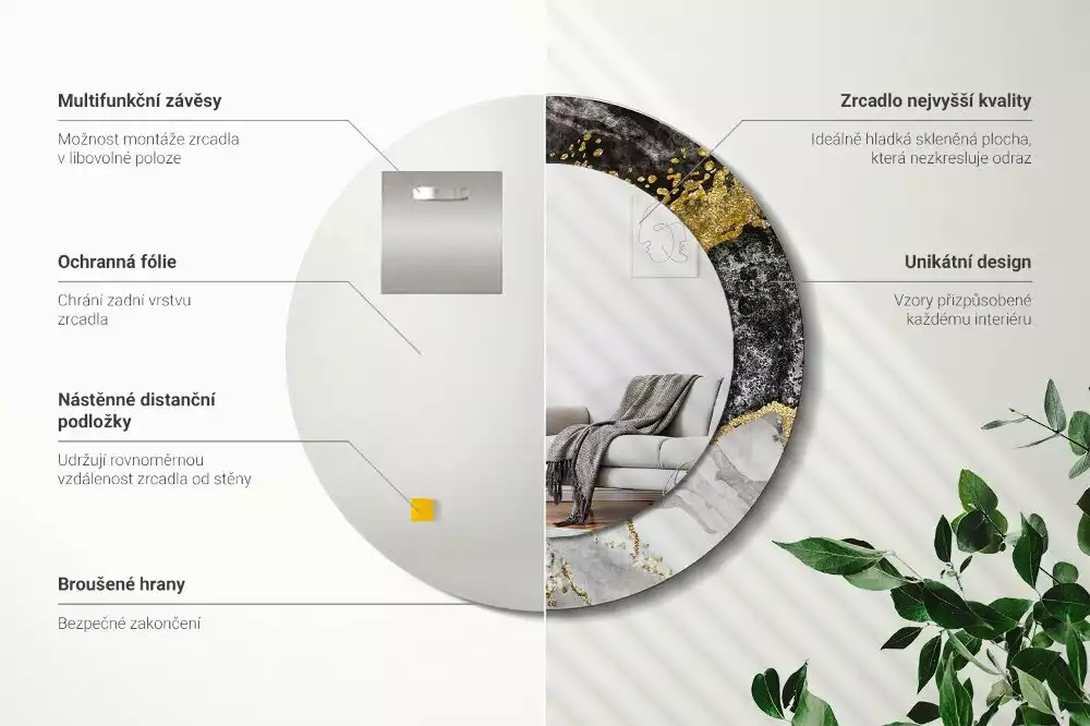 Miroir rond imprimé Marbre loft