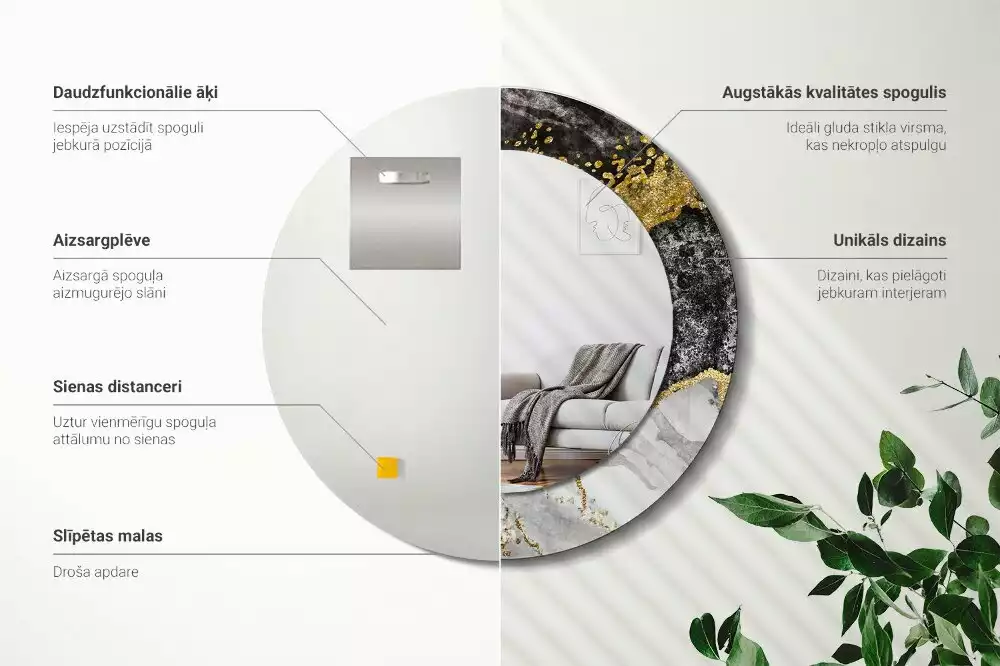 Miroir rond imprimé Marbre loft