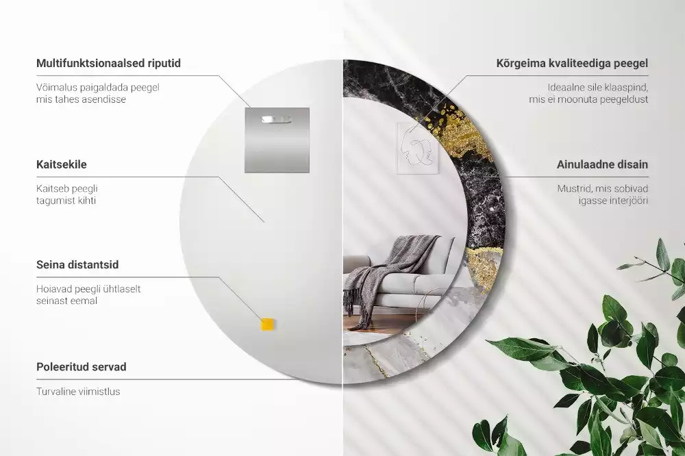 Miroir rond imprimé Marbre loft