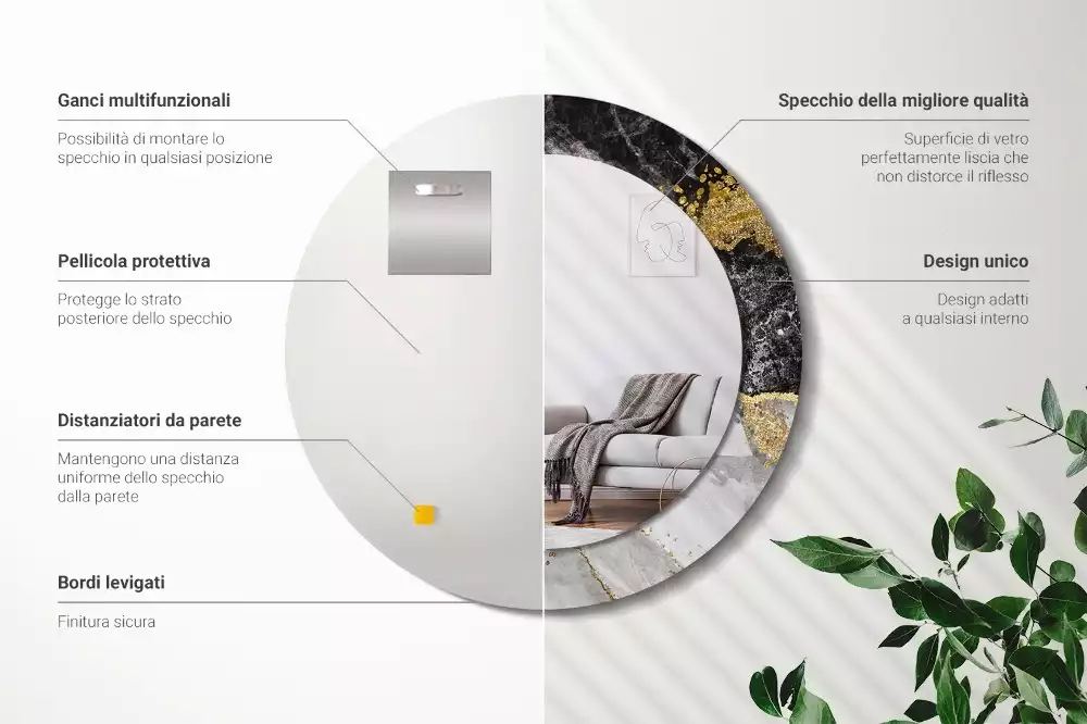 Miroir rond imprimé Marbre loft