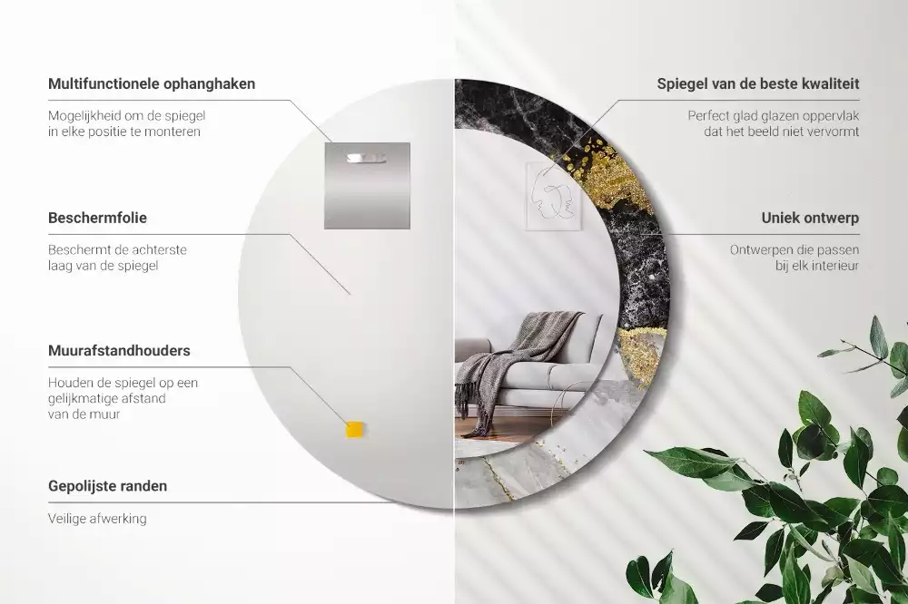 Miroir rond imprimé Marbre loft