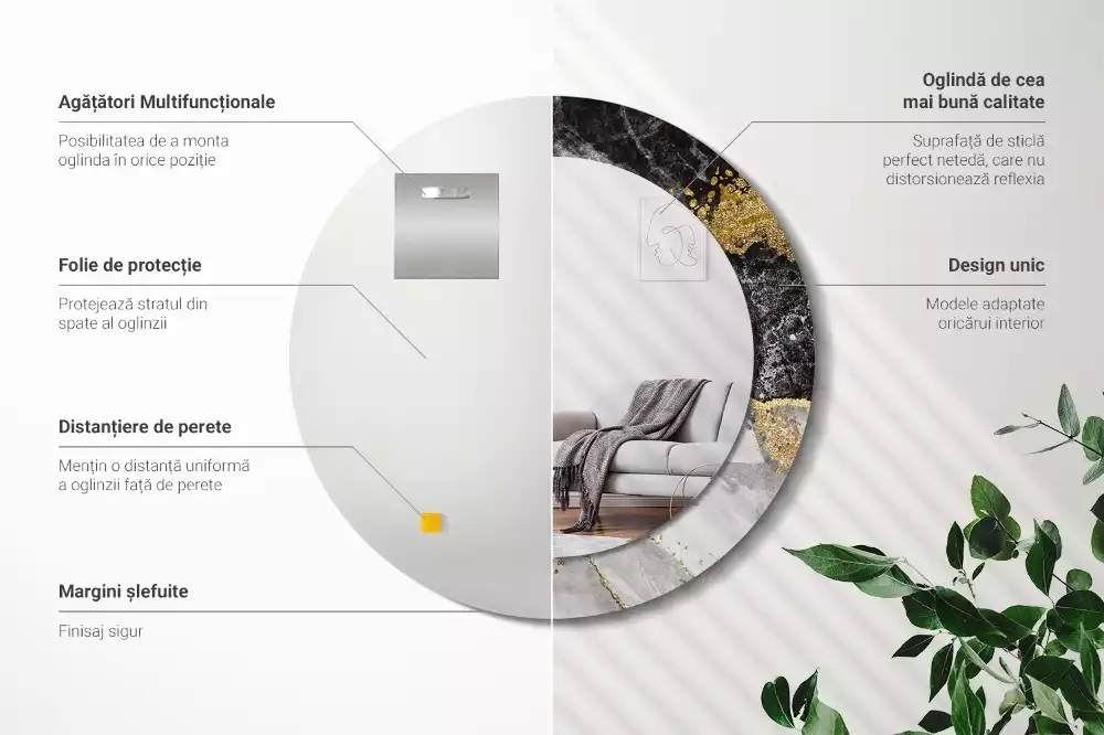 Miroir rond imprimé Marbre loft