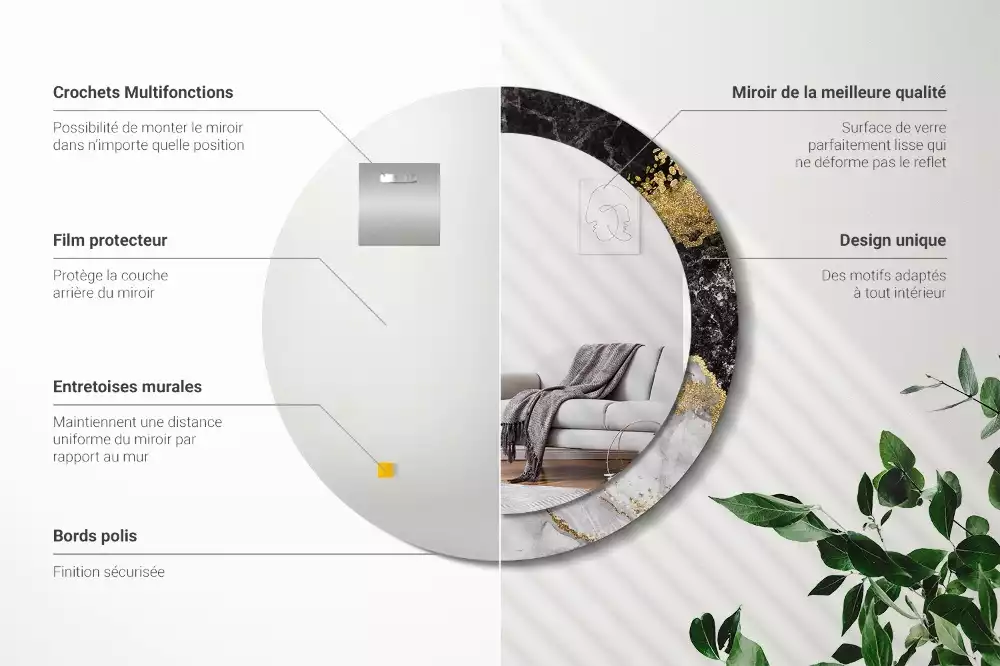 Miroir rond imprimé Marbre loft