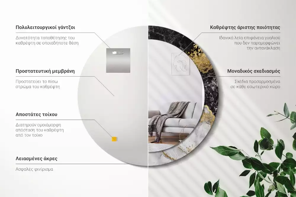 Miroir rond imprimé Marbre loft