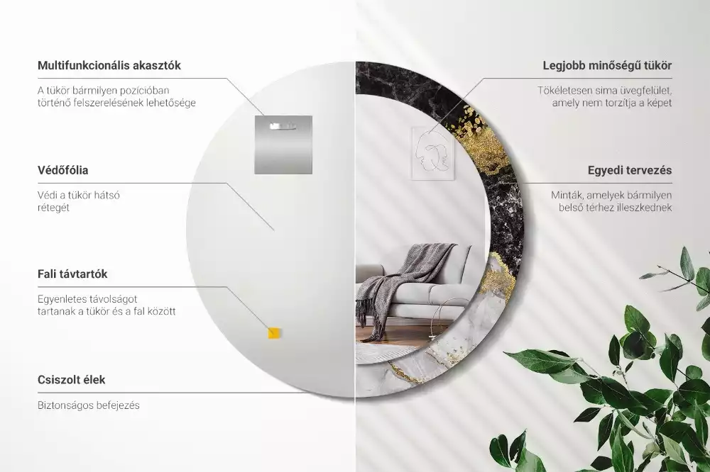 Miroir rond imprimé Marbre loft