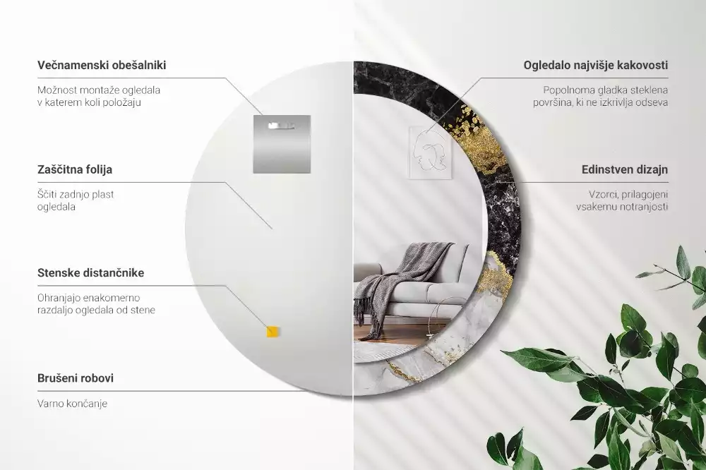 Miroir rond imprimé Marbre loft