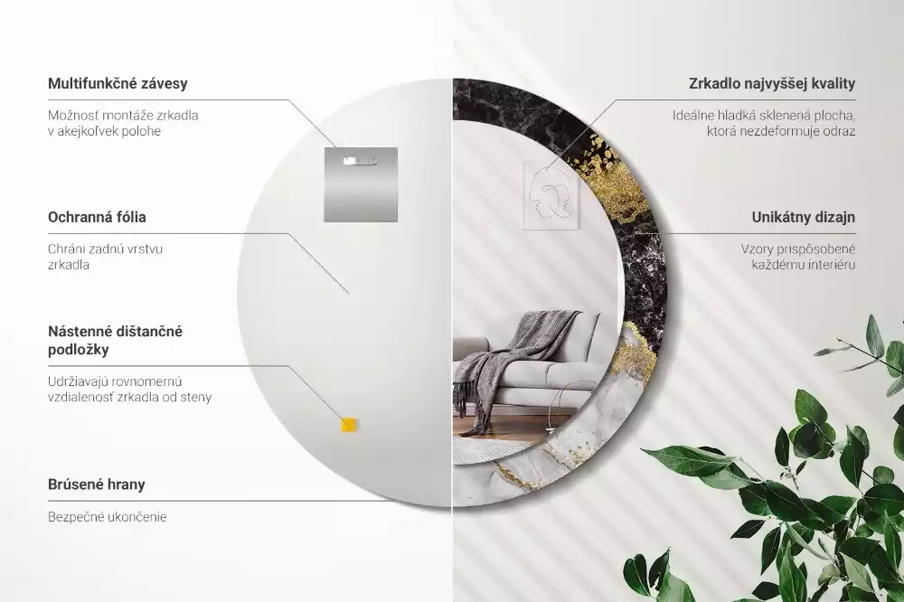 Miroir rond imprimé Marbre loft