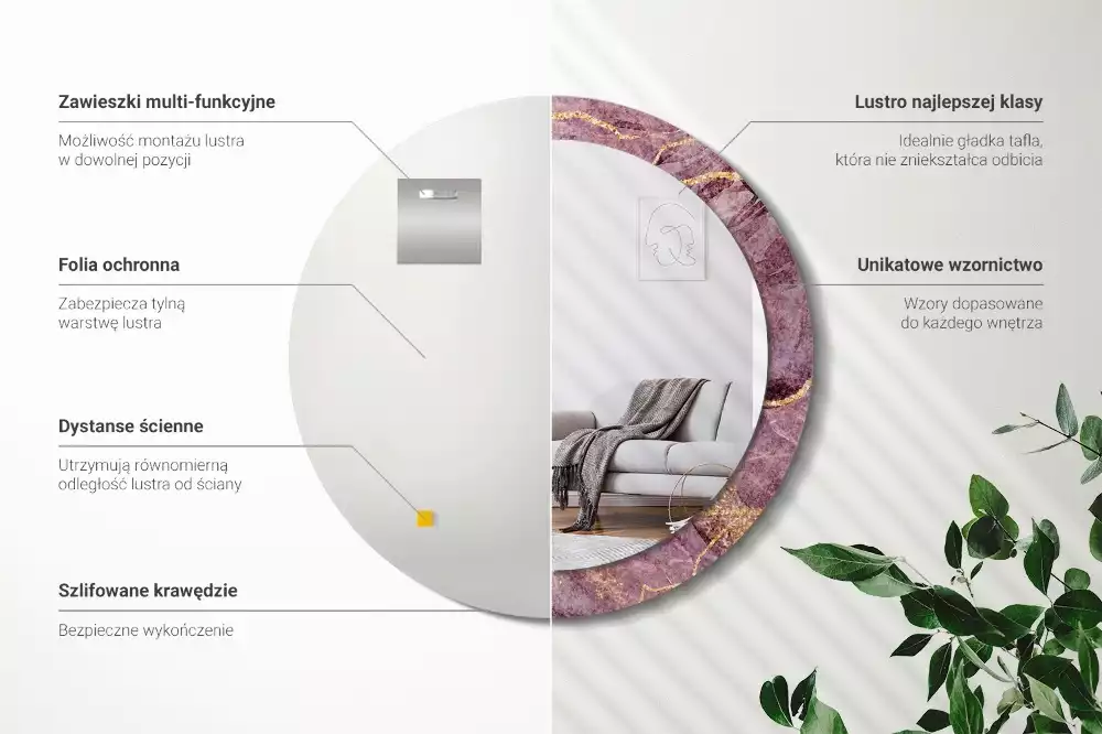 Miroir rond avec décoration Imitation marbre