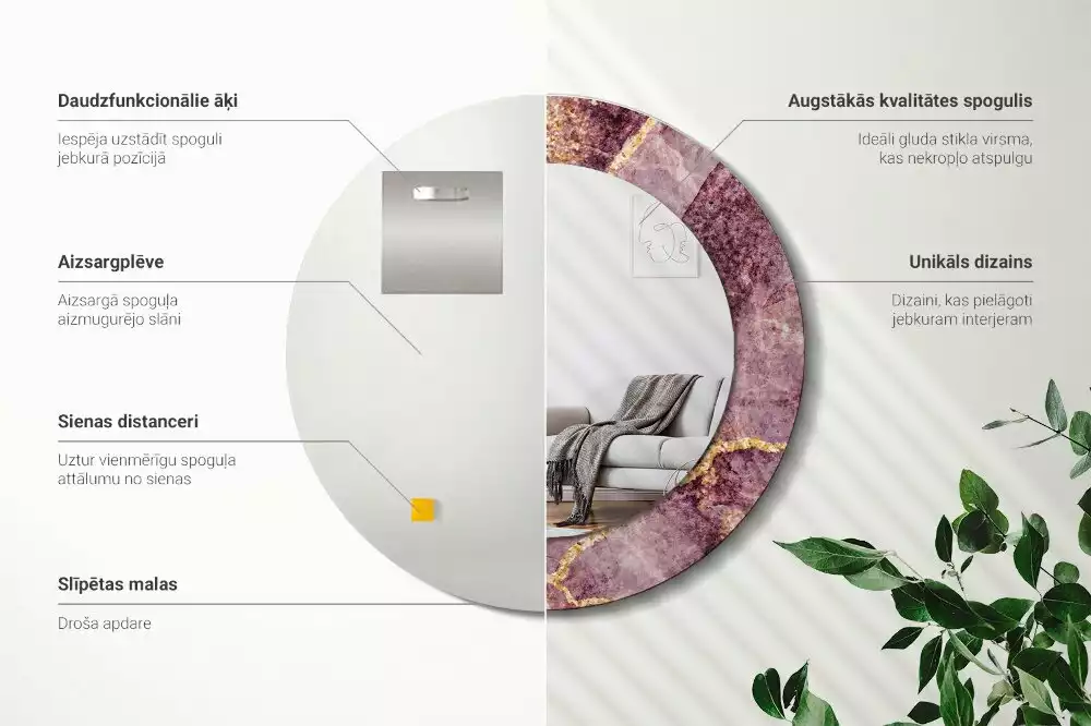 Miroir rond avec décoration Imitation marbre