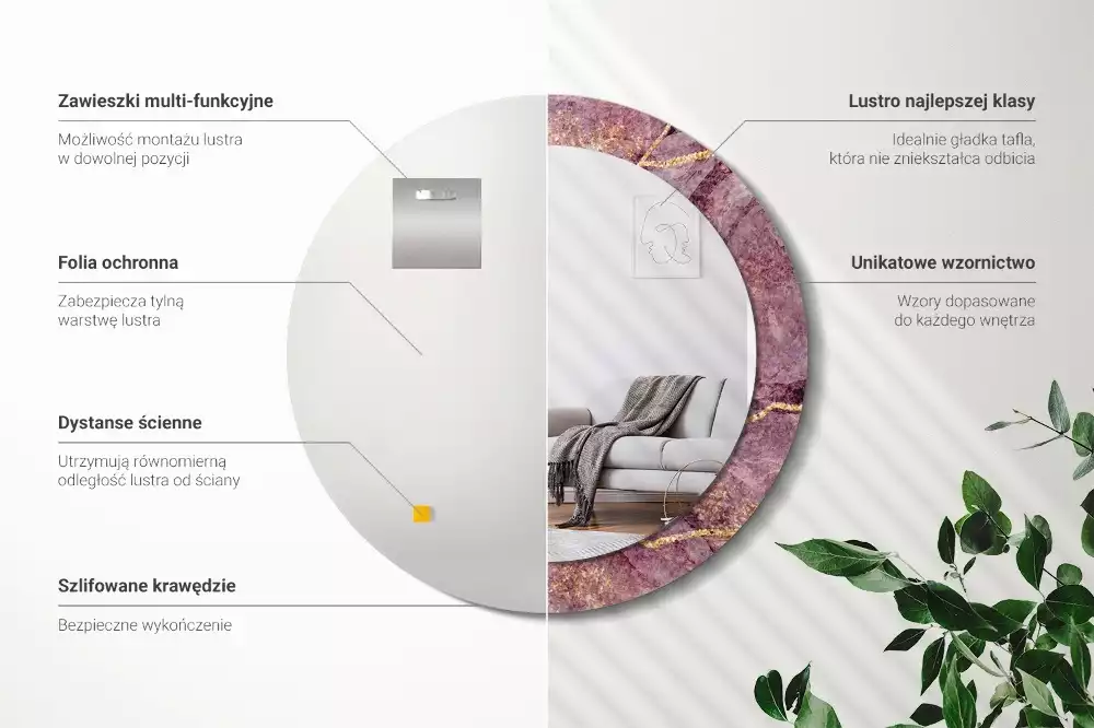 Miroir rond avec décoration Imitation marbre