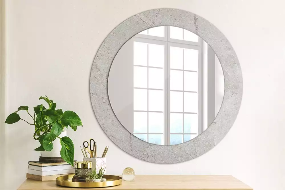 Miroir rond cadre avec impression Ciment gris