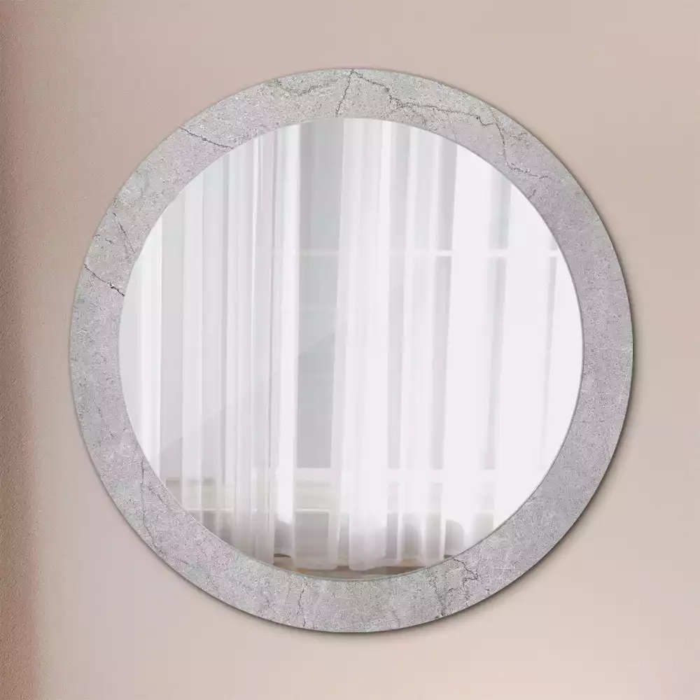 Miroir rond cadre avec impression Ciment gris
