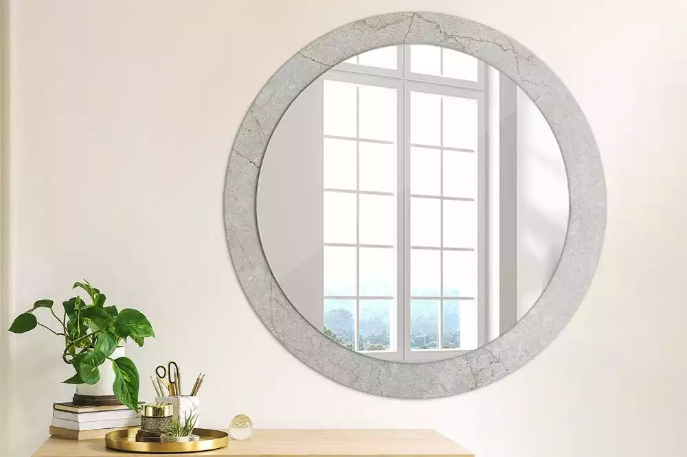Miroir rond cadre avec impression Ciment gris