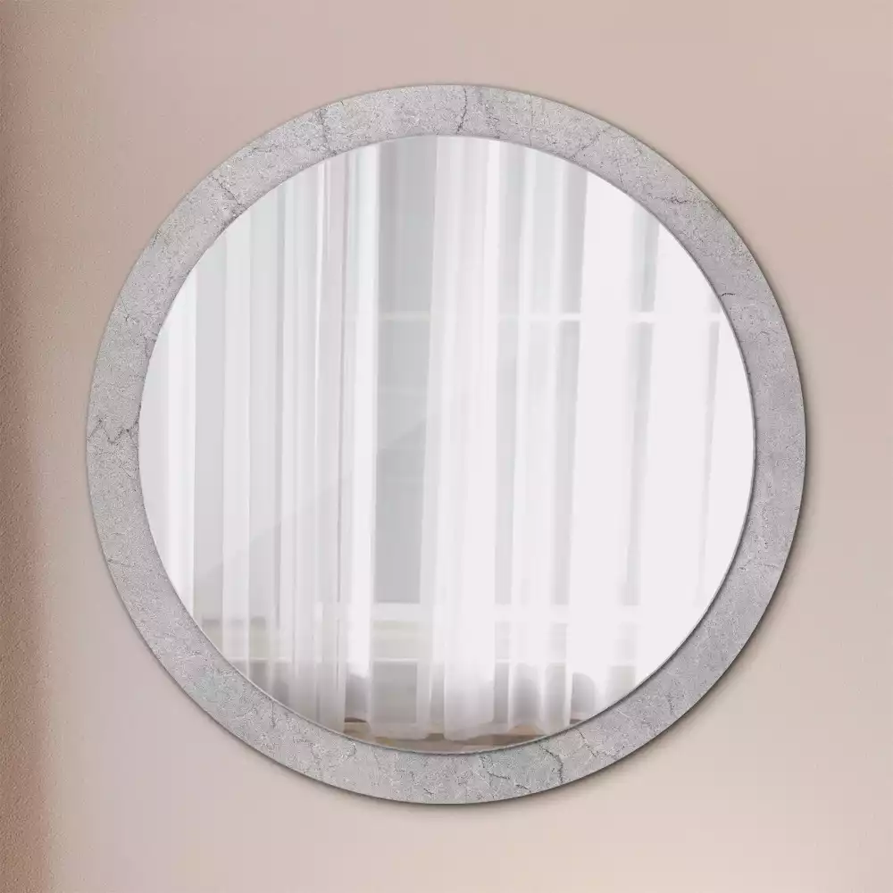 Miroir rond cadre avec impression Ciment gris