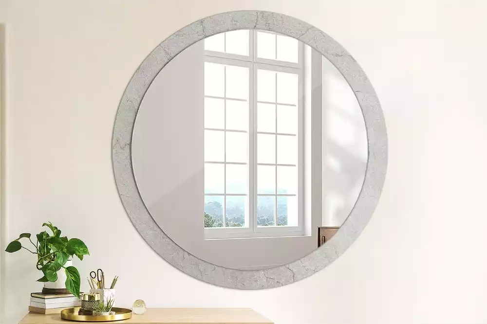 Miroir rond cadre avec impression Ciment gris