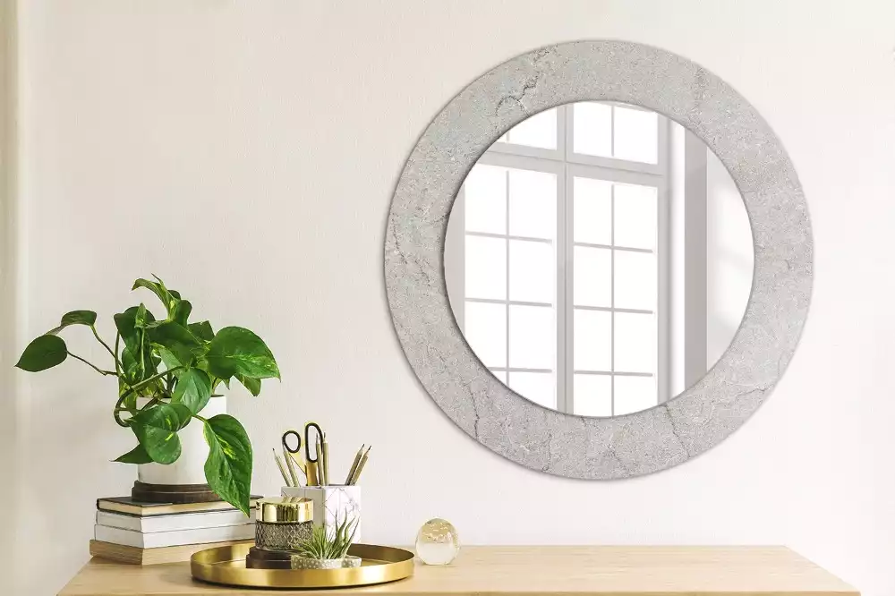Miroir rond cadre avec impression Ciment gris