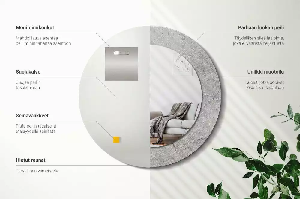 Miroir rond cadre avec impression Ciment gris