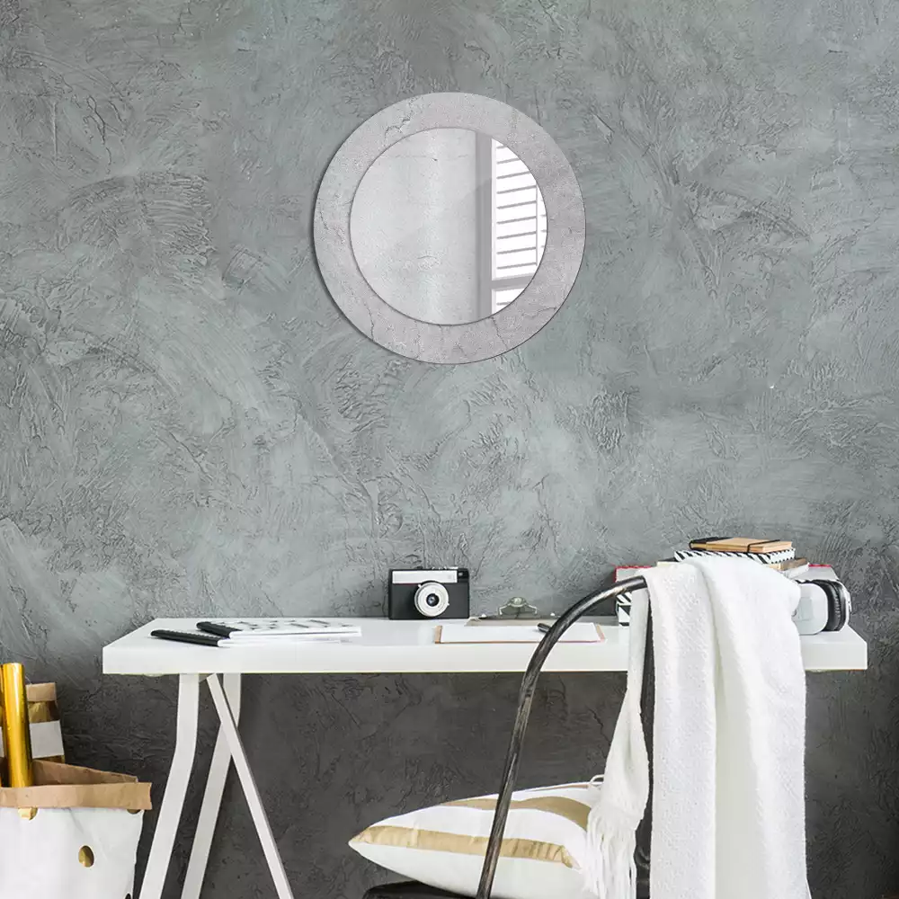 Miroir rond cadre avec impression Ciment gris