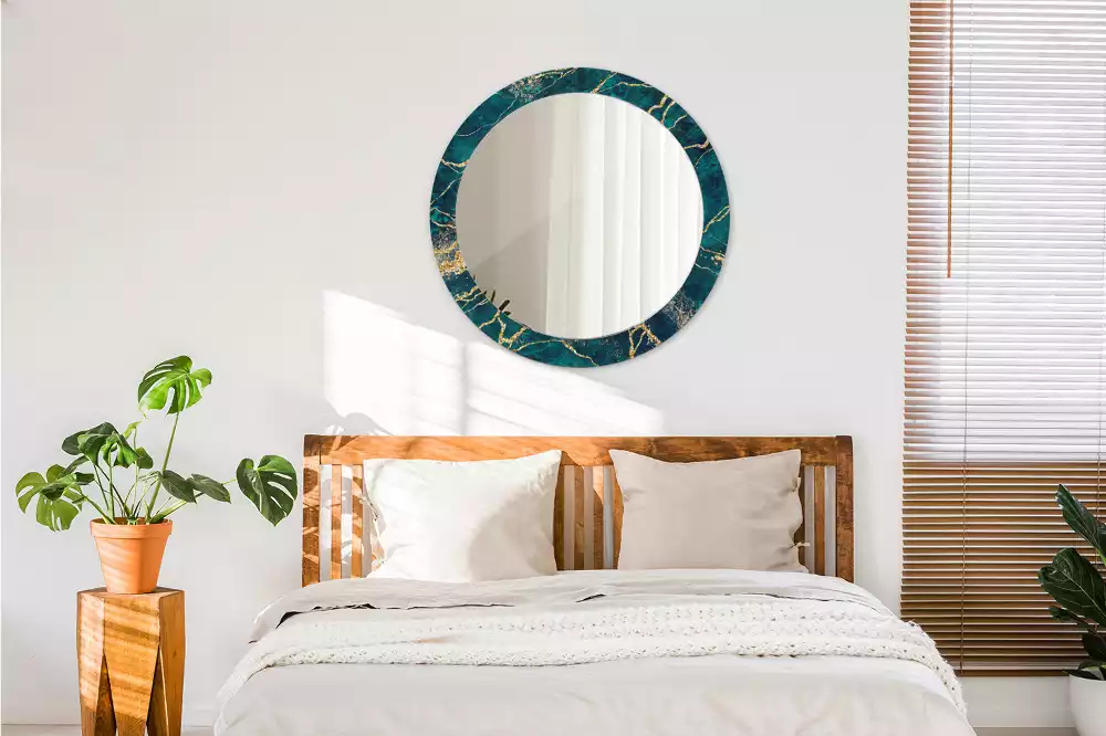 Miroir rond imprimé Marbre vert