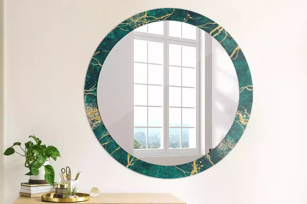 Miroir rond imprimé Marbre vert