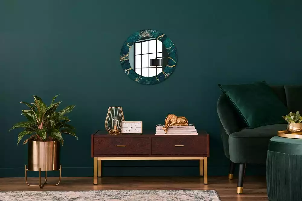 Miroir rond imprimé Marbre vert