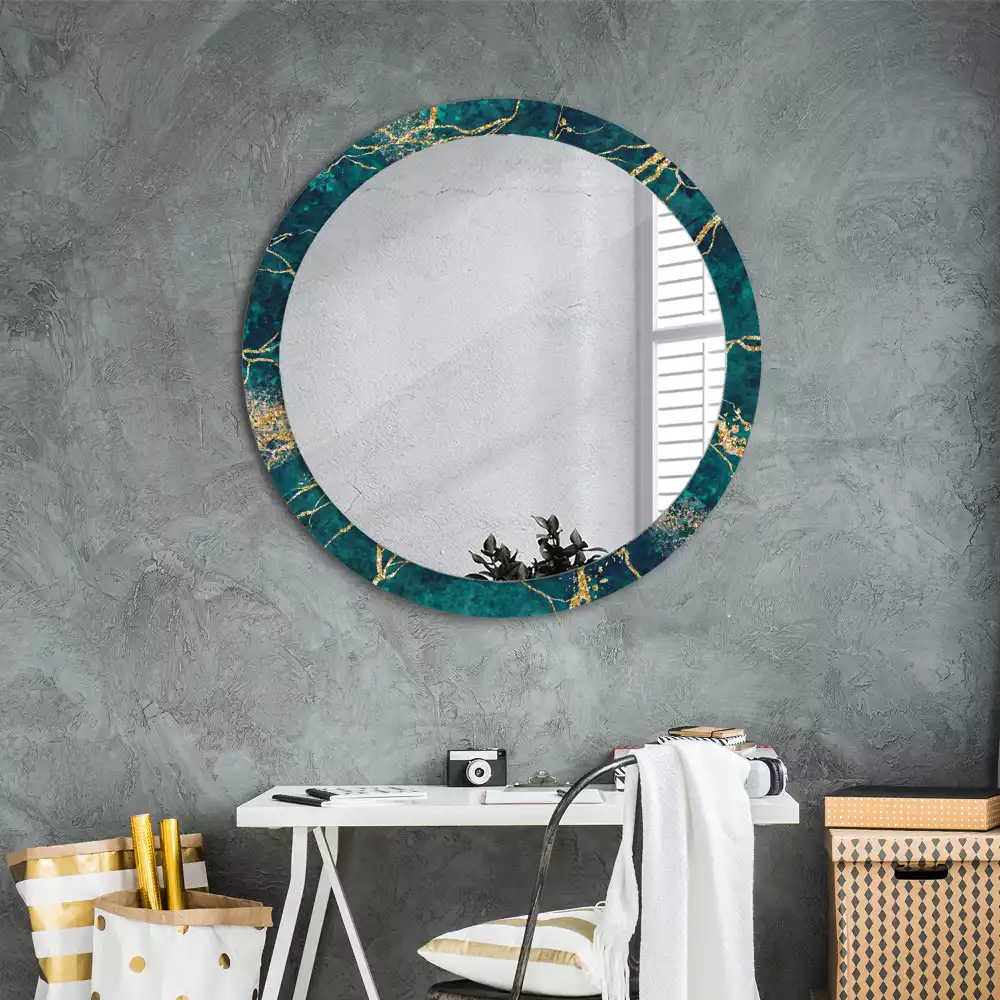Miroir rond imprimé Marbre vert