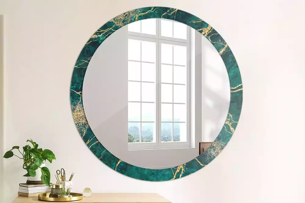 Miroir rond imprimé Marbre vert