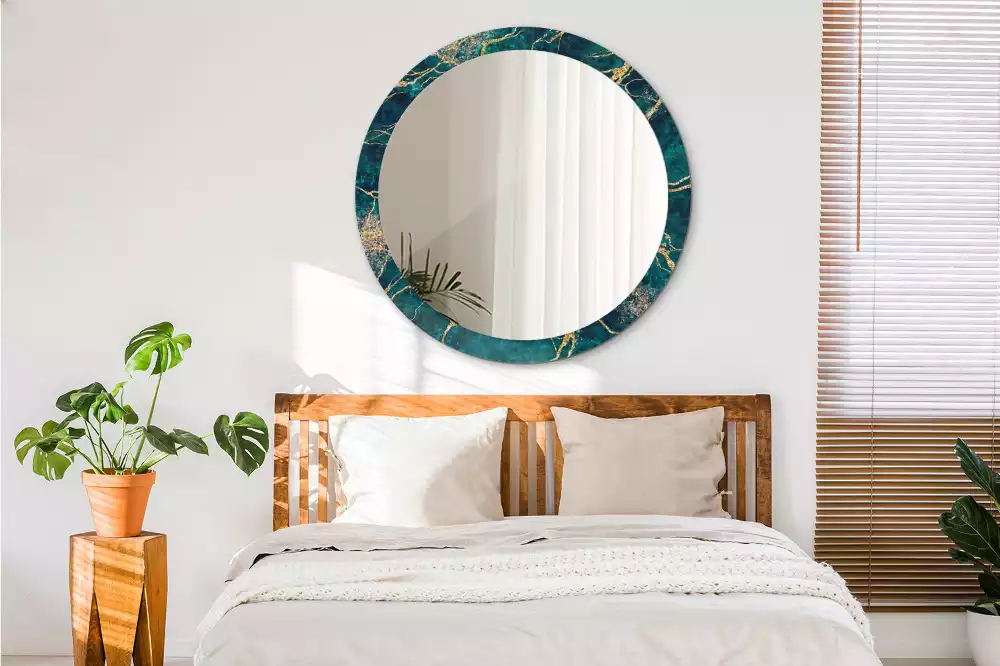 Miroir rond imprimé Marbre vert