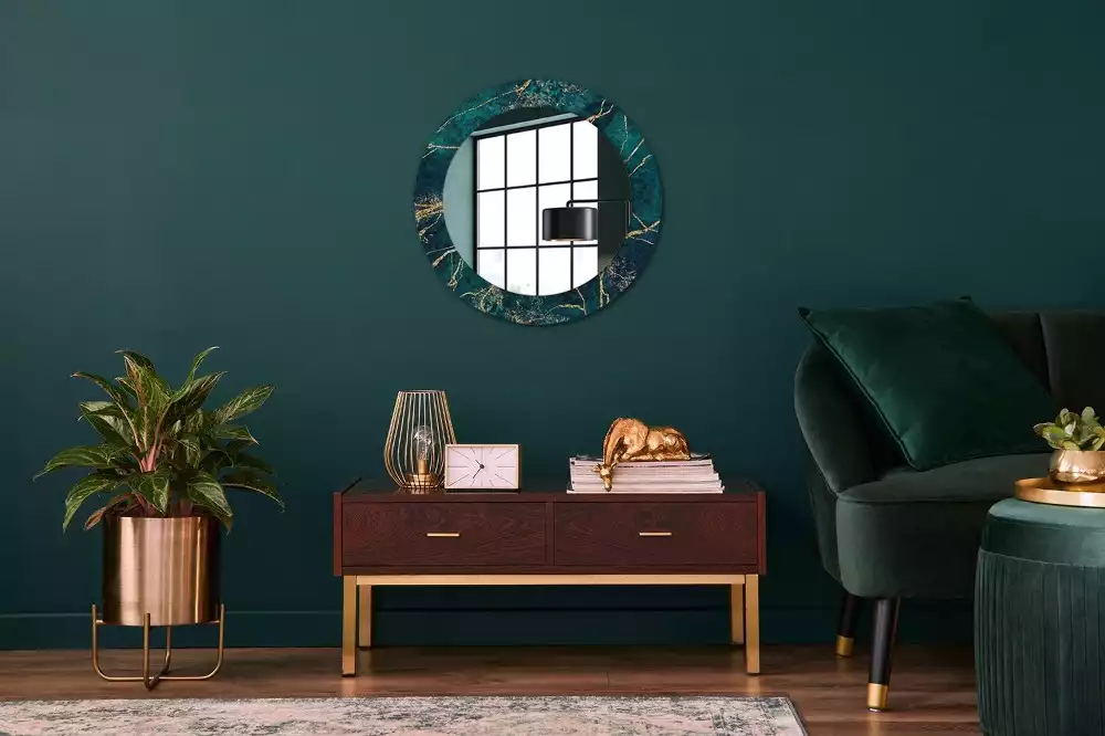 Miroir rond imprimé Marbre vert