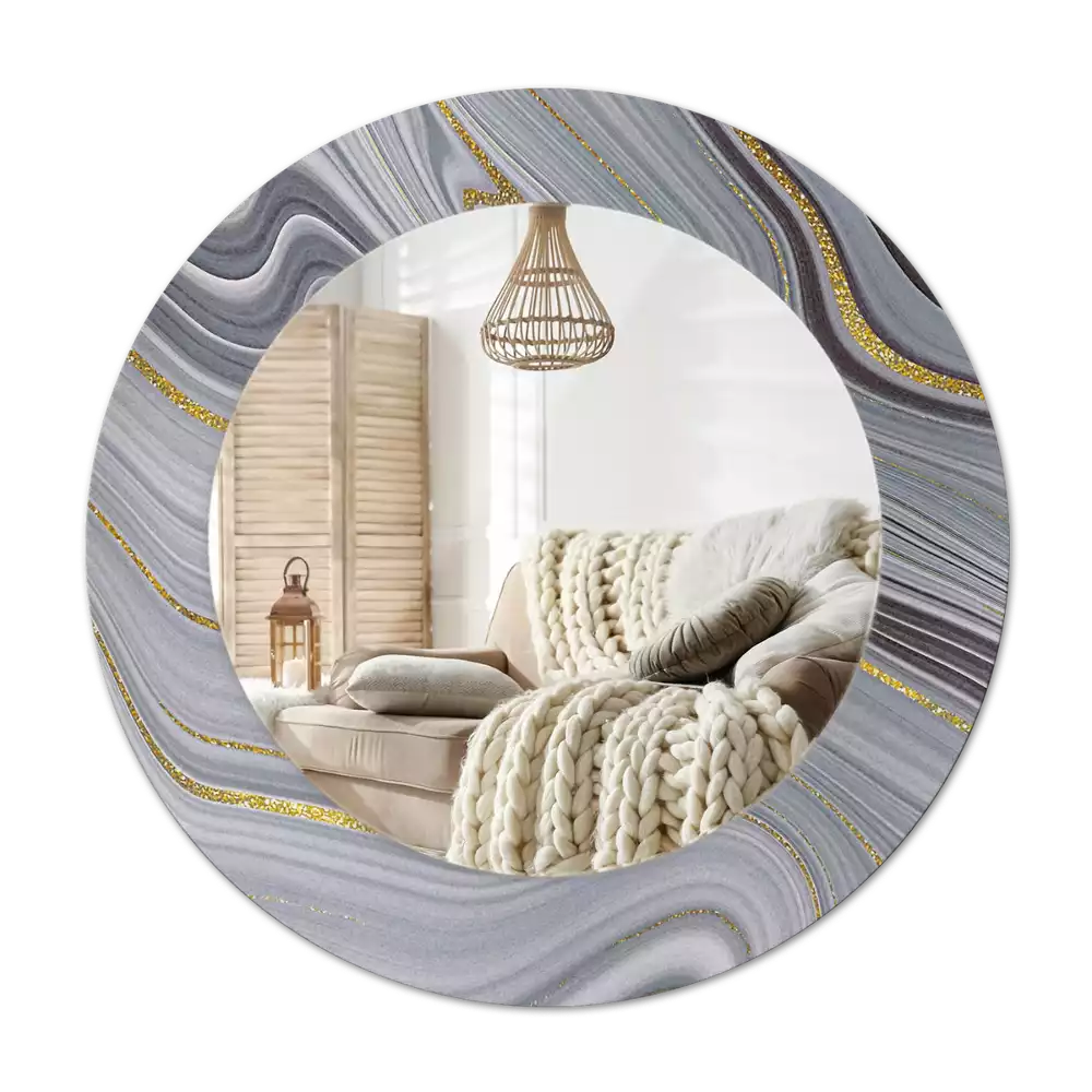 Miroir rond avec décoration Marbre gris