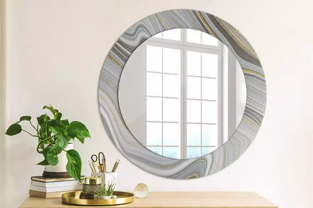 Miroir rond avec décoration Marbre gris