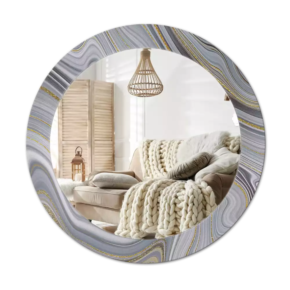 Miroir rond avec décoration Marbre gris
