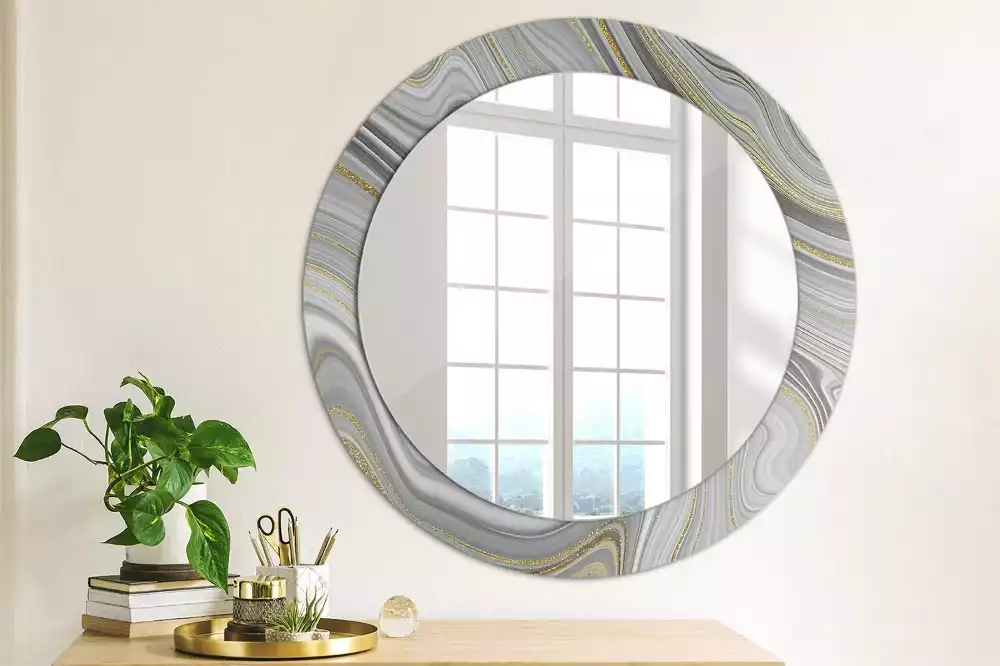 Miroir rond avec décoration Marbre gris