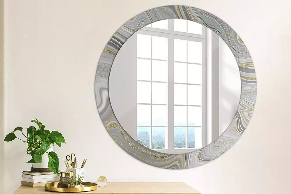 Miroir rond avec décoration Marbre gris