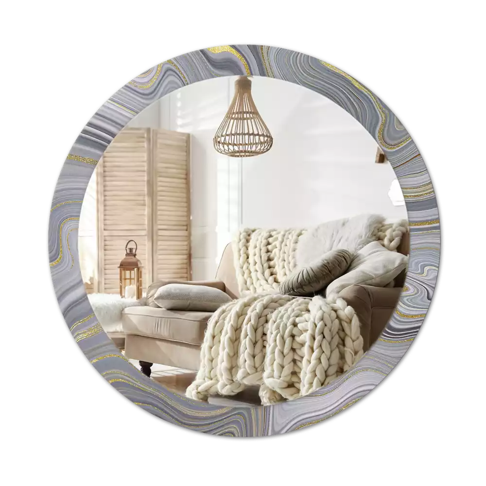 Miroir rond avec décoration Marbre gris