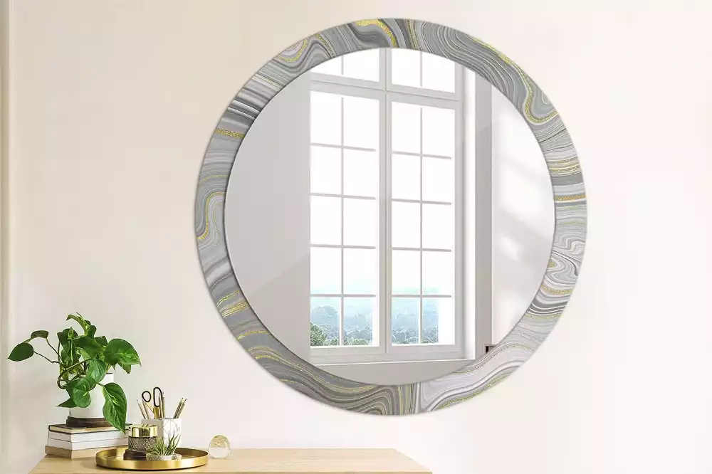 Miroir rond avec décoration Marbre gris