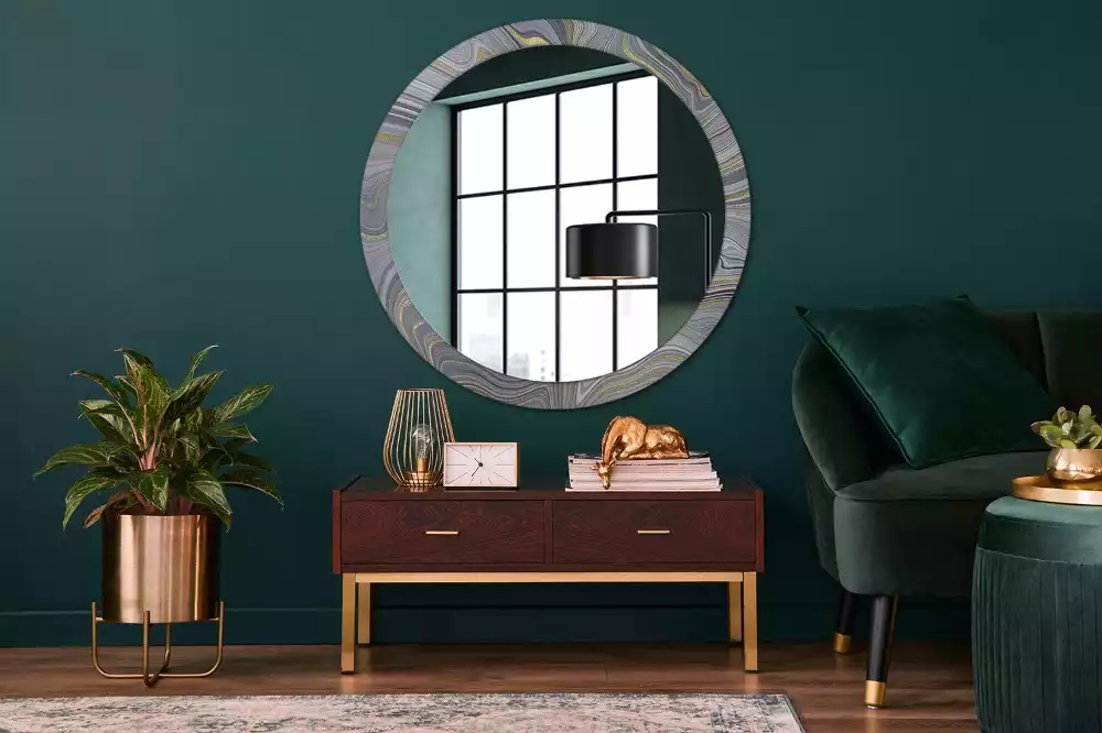 Miroir rond avec décoration Marbre gris