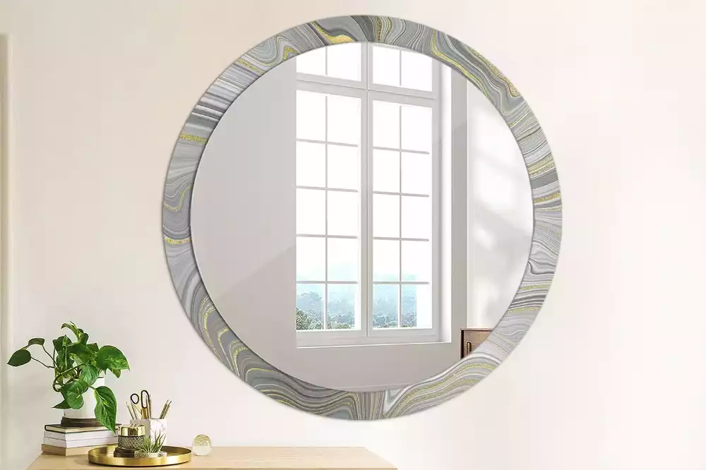 Miroir rond avec décoration Marbre gris