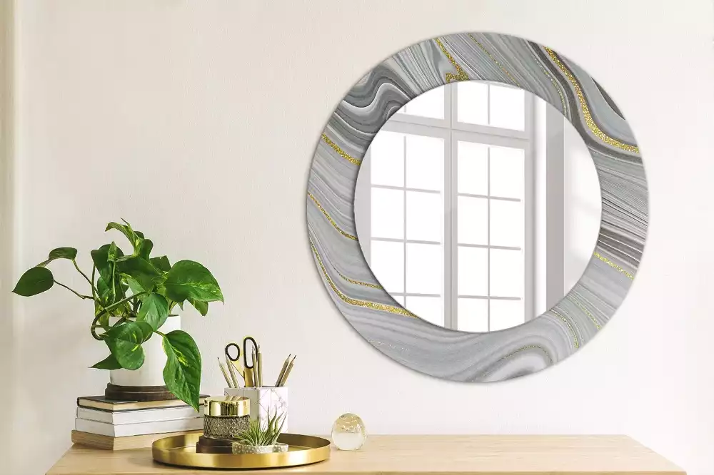 Miroir rond avec décoration Marbre gris
